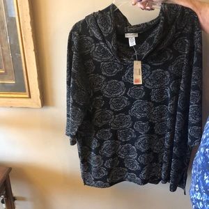 Catherine’s 3X black and silver cowl sweater.